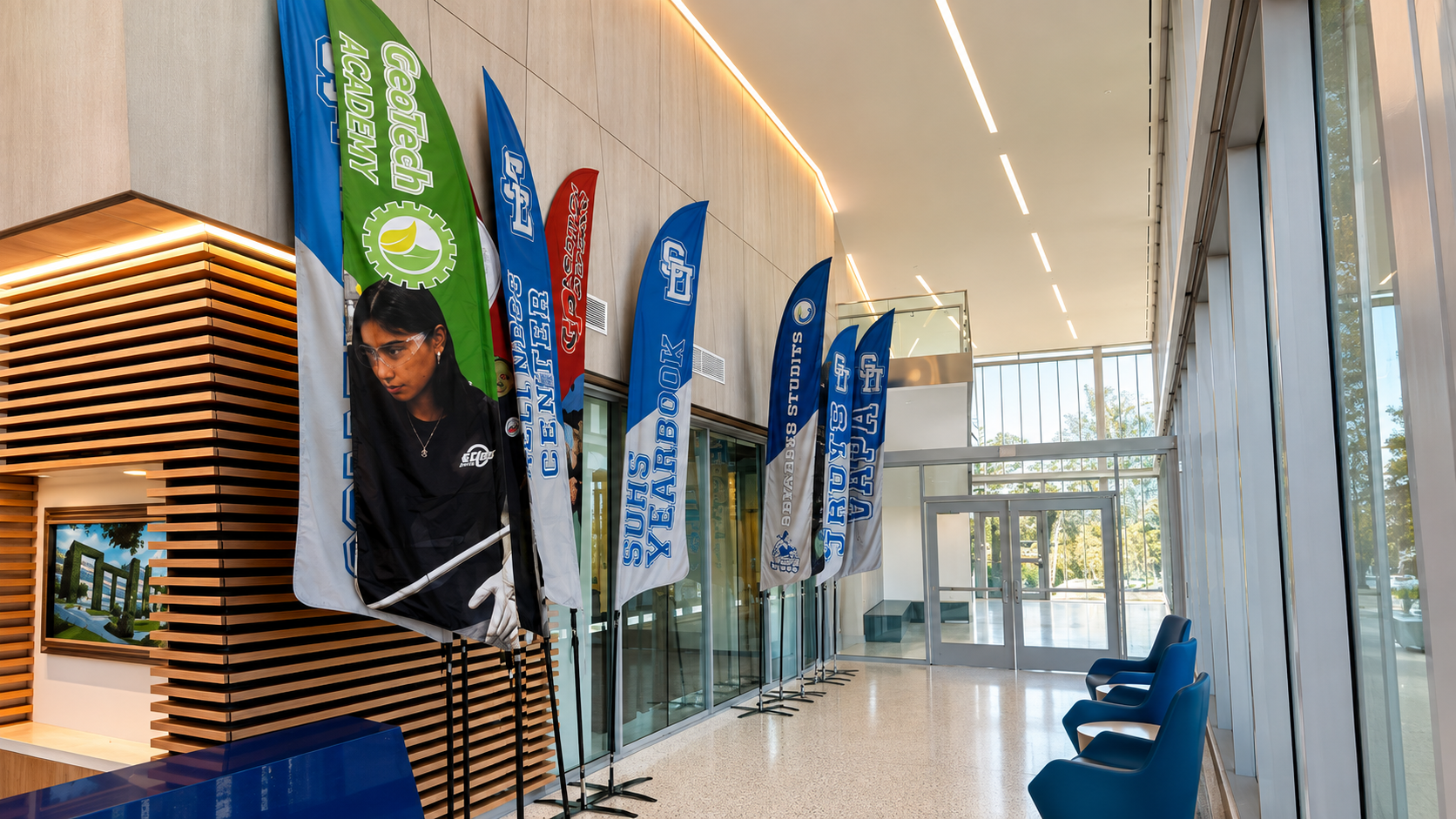 San Diego High School academy banners in the lobby